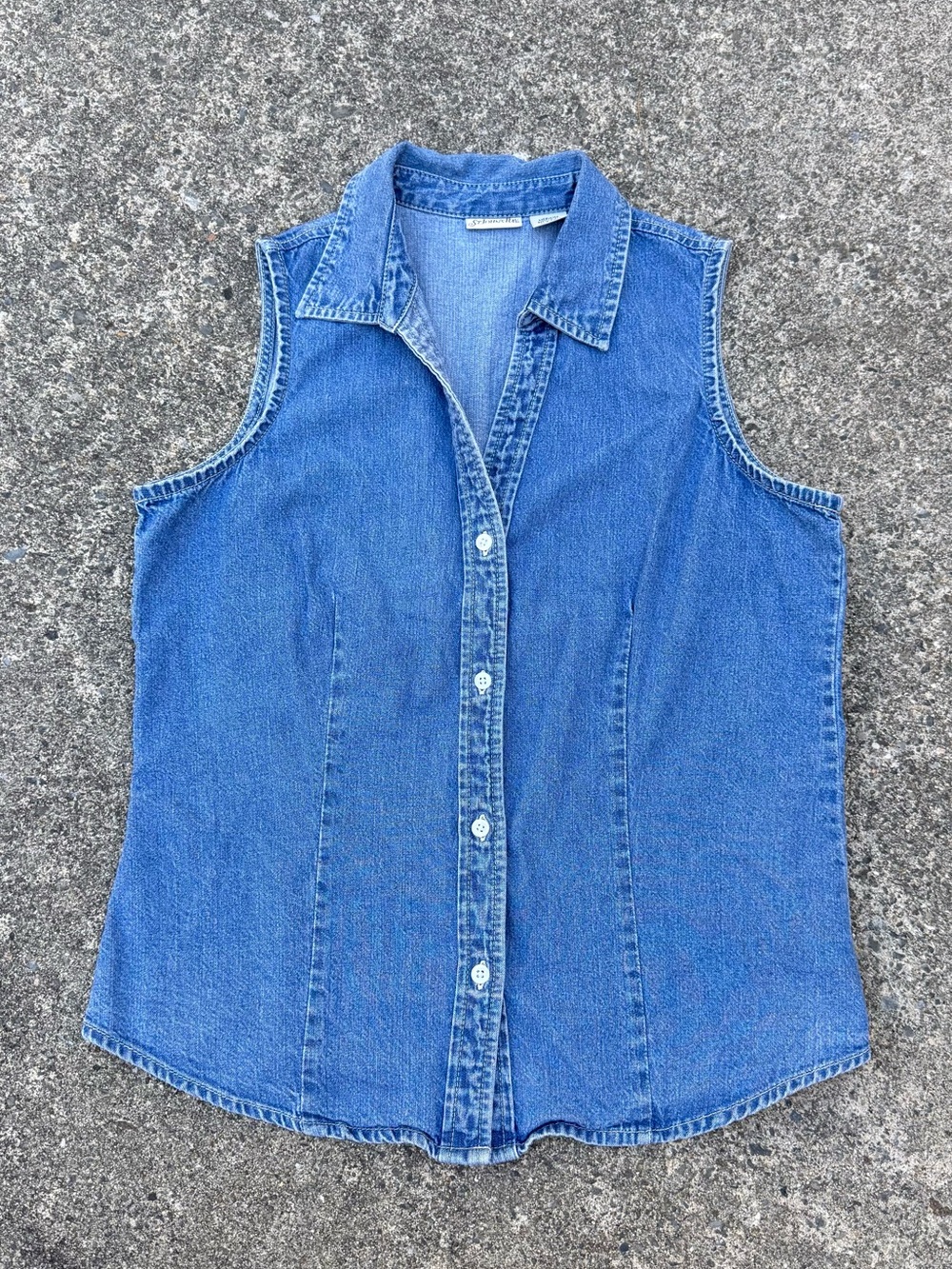 St. John’s Bay Sleeveless Denim Button-Front Top Blue Size M